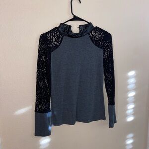 Super cute leather collared black going out blouse y2k grunge top laced sleeves